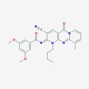 molecular formula C26H25N5O4 B356789 N-(7-Butyl-5-cyano-11-methyl-2-oxo-1,7,9-triazatricyclo[8.4.0.03,8]tetradeca-3(8),4,9,11,13-pentaen-6-ylidene)-3,5-dimethoxybenzamide CAS No. 845984-62-5