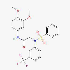 molecular formula C23H21F3N2O5S B3567961 N~1~-(3,4-dimethoxyphenyl)-N~2~-(phenylsulfonyl)-N~2~-[3-(trifluoromethyl)phenyl]glycinamide 