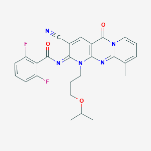 molecular formula C26H23F2N5O3 B356834 N-[5-Cyano-11-methyl-2-oxo-7-(3-propan-2-yloxypropyl)-1,7,9-triazatricyclo[8.4.0.03,8]tetradeca-3(8),4,9,11,13-pentaen-6-ylidene]-2,6-difluorobenzamide CAS No. 847379-55-9