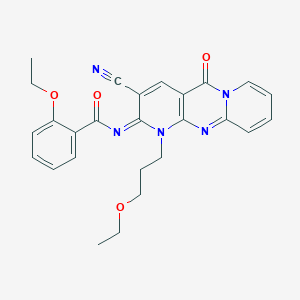molecular formula C26H25N5O4 B356843 N-[5-Cyano-7-(3-ethoxypropyl)-2-oxo-1,7,9-triazatricyclo[8.4.0.03,8]tetradeca-3(8),4,9,11,13-pentaen-6-ylidene]-2-ethoxybenzamide CAS No. 847177-46-2
