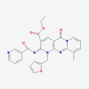 molecular formula C26H21N5O5 B356844 ethyl 1-(2-furylmethyl)-10-methyl-5-oxo-2-[(3-pyridinylcarbonyl)imino]-1,5-dihydro-2H-dipyrido[1,2-a:2,3-d]pyrimidine-3-carboxylate CAS No. 847179-05-9