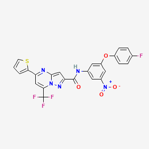 molecular formula C24H13F4N5O4S B3568556 N-[3-(4-fluorophenoxy)-5-nitrophenyl]-5-(thiophen-2-yl)-7-(trifluoromethyl)pyrazolo[1,5-a]pyrimidine-2-carboxamide 