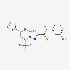 molecular formula C18H11F3N4O2S B3568564 N-(3-hydroxyphenyl)-5-(thiophen-2-yl)-7-(trifluoromethyl)pyrazolo[1,5-a]pyrimidine-2-carboxamide 