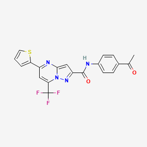 molecular formula C20H13F3N4O2S B3568569 N-(4-acetylphenyl)-5-thiophen-2-yl-7-(trifluoromethyl)pyrazolo[1,5-a]pyrimidine-2-carboxamide 
