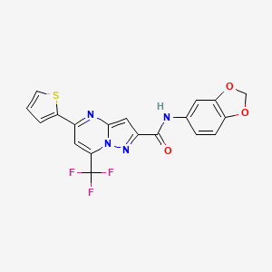 molecular formula C19H11F3N4O3S B3568606 N-(1,3-benzodioxol-5-yl)-5-(thiophen-2-yl)-7-(trifluoromethyl)pyrazolo[1,5-a]pyrimidine-2-carboxamide 