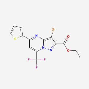 molecular formula C14H9BrF3N3O2S B3568625 Ethyl 3-bromo-5-(thiophen-2-yl)-7-(trifluoromethyl)pyrazolo[1,5-a]pyrimidine-2-carboxylate 