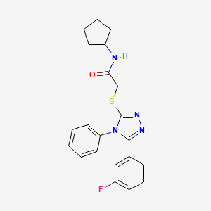 molecular formula C21H21FN4OS B3568788 N-cyclopentyl-2-[[5-(3-fluorophenyl)-4-phenyl-1,2,4-triazol-3-yl]sulfanyl]acetamide 