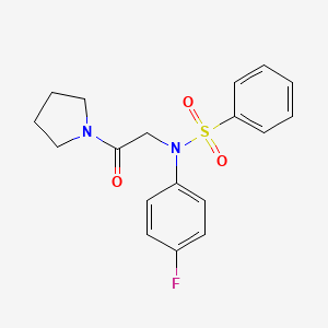 molecular formula C18H19FN2O3S B3569199 N-(4-fluorophenyl)-N-[2-oxo-2-(pyrrolidin-1-yl)ethyl]benzenesulfonamide 