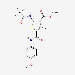 molecular formula C21H26N2O5S B3569462 ETHYL 2-(2,2-DIMETHYLPROPANAMIDO)-5-[(4-METHOXYPHENYL)CARBAMOYL]-4-METHYLTHIOPHENE-3-CARBOXYLATE 