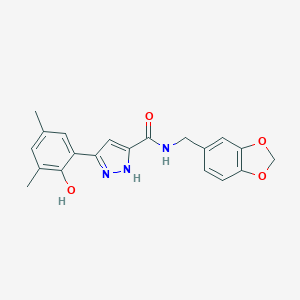 molecular formula C20H19N3O4 B356964 N-(1,3-benzodioxol-5-ylmethyl)-3-(2-hydroxy-3,5-dimethylphenyl)-1H-pyrazole-5-carboxamide CAS No. 1095859-13-4