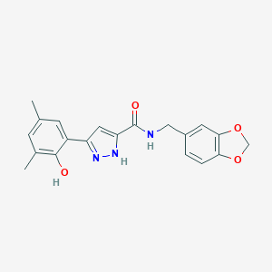 N-(1,3-benzodioxol-5-ylmethyl)-3-(2-hydroxy-3,5-dimethylphenyl)-1H-pyrazole-5-carboxamide