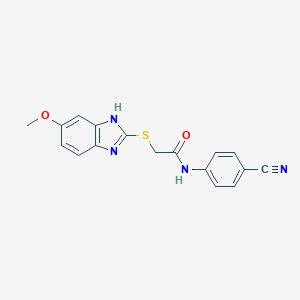 molecular formula C17H14N4O2S B356966 N-(4-cyanophenyl)-2-[(5-methoxy-1H-benzimidazol-2-yl)sulfanyl]acetamide CAS No. 312518-90-4