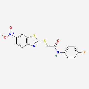 molecular formula C15H10BrN3O3S2 B3569838 N-(4-bromophenyl)-2-[(6-nitro-1,3-benzothiazol-2-yl)sulfanyl]acetamide 