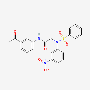 molecular formula C22H19N3O6S B3569953 N-(3-ACETYLPHENYL)-2-[N-(3-NITROPHENYL)BENZENESULFONAMIDO]ACETAMIDE 