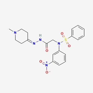 molecular formula C20H23N5O5S B3570437 N-{[N'-(1-METHYLPIPERIDIN-4-YLIDENE)HYDRAZINECARBONYL]METHYL}-N-(3-NITROPHENYL)BENZENESULFONAMIDE 