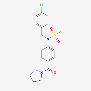 molecular formula C19H21ClN2O3S B3571043 N-[(4-chlorophenyl)methyl]-N-[4-(pyrrolidine-1-carbonyl)phenyl]methanesulfonamide 