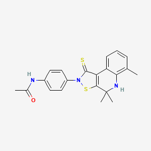 molecular formula C21H21N3OS2 B3571174 N-(4-{4,4,6-TRIMETHYL-1-SULFANYLIDENE-1H,2H,4H,5H-[1,2]THIAZOLO[5,4-C]QUINOLIN-2-YL}PHENYL)ACETAMIDE 