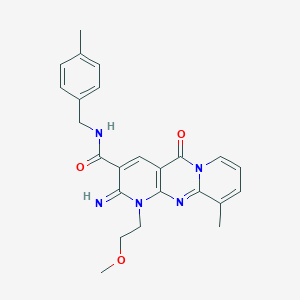 molecular formula C24H25N5O3 B357118 6-imino-7-(2-methoxyethyl)-11-methyl-N-[(4-methylphenyl)methyl]-2-oxo-1,7,9-triazatricyclo[8.4.0.03,8]tetradeca-3(8),4,9,11,13-pentaene-5-carboxamide CAS No. 636989-29-2