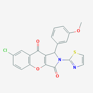 molecular formula C21H13ClN2O4S B357139 7-Chloro-1-(3-methoxyphenyl)-2-(1,3-thiazol-2-yl)-1,2-dihydrochromeno[2,3-c]pyrrole-3,9-dione CAS No. 634565-82-5