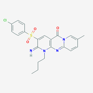 molecular formula C22H21ClN4O3S B357152 7-butyl-5-(4-chlorophenyl)sulfonyl-6-imino-13-methyl-1,7,9-triazatricyclo[8.4.0.03,8]tetradeca-3(8),4,9,11,13-pentaen-2-one CAS No. 606962-76-9