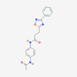 molecular formula C19H18N4O3 B357170 N-[4-(acetylamino)phenyl]-3-(3-phenyl-1,2,4-oxadiazol-5-yl)propanamide CAS No. 835898-58-3