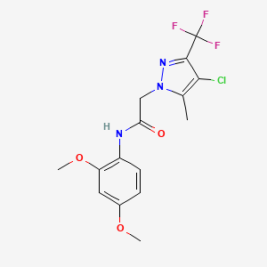 molecular formula C15H15ClF3N3O3 B3572029 2-[4-CHLORO-5-METHYL-3-(TRIFLUOROMETHYL)-1H-PYRAZOL-1-YL]-N~1~-(2,4-DIMETHOXYPHENYL)ACETAMIDE 