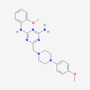 molecular formula C22H27N7O2 B357205 N-(4-amino-6-{[4-(4-methoxyphenyl)piperazino]methyl}-1,3,5-triazin-2-yl)-N-(2-methoxyphenyl)amine CAS No. 774591-61-6