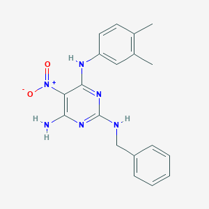 molecular formula C19H20N6O2 B357212 N~2~-benzyl-N~4~-(3,4-dimethylphenyl)-5-nitro-2,4,6-pyrimidinetriamine CAS No. 575461-80-2