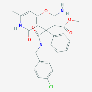 molecular formula C25H20ClN3O5 B357218 methyl 2'-amino-1-(4-chlorobenzyl)-7'-methyl-2,5'-dioxo-5',6'-dihydrospiro[indoline-3,4'-pyrano[3,2-c]pyridine]-3'-carboxylate CAS No. 873571-62-1