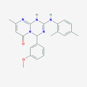 molecular formula C22H23N5O2 B357227 2-[(2,4-dimethylphenyl)amino]-4-(3-methoxyphenyl)-8-methyl-1,4-dihydro-6H-pyrimido[1,2-a][1,3,5]triazin-6-one CAS No. 775291-75-3