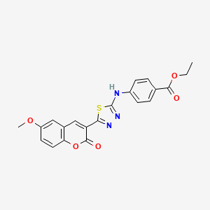 molecular formula C21H17N3O5S B3573322 Ethyl 4-[[5-(6-methoxy-2-oxochromen-3-yl)-1,3,4-thiadiazol-2-yl]amino]benzoate 