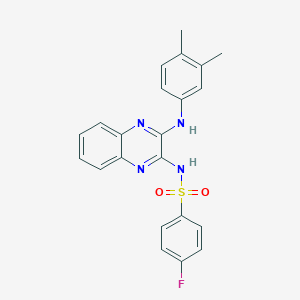 molecular formula C22H19FN4O2S B357337 N-[3-(3,4-dimethylanilino)-2-quinoxalinyl]-4-fluorobenzenesulfonamide CAS No. 713091-76-0