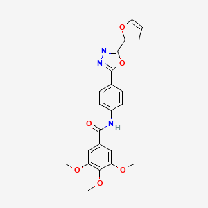 molecular formula C22H19N3O6 B3573508 N-[4-(5-Furan-2-yl-[1,3,4]oxadiazol-2-yl)-phenyl]-3,4,5-trimethoxy-benzamide 