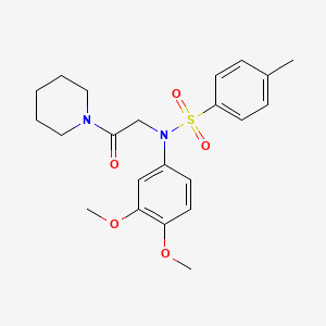 molecular formula C22H28N2O5S B3573643 N-(3,4-dimethoxyphenyl)-4-methyl-N-[2-oxo-2-(1-piperidinyl)ethyl]benzenesulfonamide 