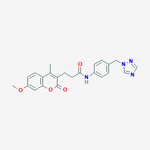 molecular formula C23H22N4O4 B357405 3-(7-methoxy-4-methyl-2-oxo-2H-chromen-3-yl)-N-[4-(1H-1,2,4-triazol-1-ylmethyl)phenyl]propanamide CAS No. 903850-04-4