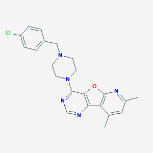 molecular formula C22H22ClN5O B357416 6-[4-[(4-chlorophenyl)methyl]piperazin-1-yl]-11,13-dimethyl-8-oxa-3,5,10-triazatricyclo[7.4.0.02,7]trideca-1(9),2(7),3,5,10,12-hexaene CAS No. 921152-99-0