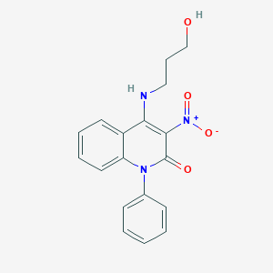 molecular formula C18H17N3O4 B357430 4-((3-hydroxypropyl)amino)-3-nitro-1-phenylquinolin-2(1H)-one CAS No. 886158-79-8