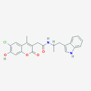 molecular formula C23H21ClN2O4 B357442 2-(6-chloro-7-hydroxy-4-methyl-2-oxo-2H-chromen-3-yl)-N-[1-(1H-indol-3-yl)propan-2-yl]acetamide CAS No. 921094-11-3