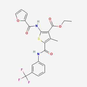 molecular formula C21H17F3N2O5S B3574760 ETHYL 2-(2-FUROYLAMINO)-4-METHYL-5-{[3-(TRIFLUOROMETHYL)ANILINO]CARBONYL}-3-THIOPHENECARBOXYLATE 