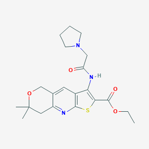 molecular formula C21H27N3O4S B357482 ethyl 7,7-dimethyl-3-[(1-pyrrolidinylacetyl)amino]-7,8-dihydro-5H-pyrano[4,3-b]thieno[3,2-e]pyridine-2-carboxylate CAS No. 921159-30-0