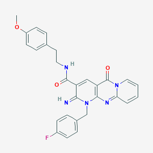 molecular formula C28H24FN5O3 B357515 7-[(4-fluorophenyl)methyl]-6-imino-N-[2-(4-methoxyphenyl)ethyl]-2-oxo-1,7,9-triazatricyclo[8.4.0.03,8]tetradeca-3(8),4,9,11,13-pentaene-5-carboxamide CAS No. 848919-93-7