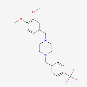 molecular formula C21H25F3N2O2 B3575342 1-[(3,4-Dimethoxyphenyl)methyl]-4-{[4-(trifluoromethyl)phenyl]methyl}piperazine 