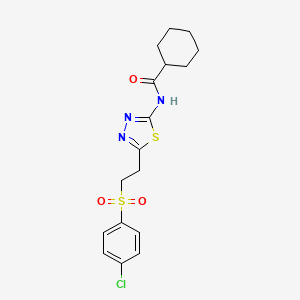 molecular formula C17H20ClN3O3S2 B3575524 N-[5-[2-(4-chlorophenyl)sulfonylethyl]-1,3,4-thiadiazol-2-yl]cyclohexanecarboxamide 