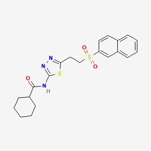 molecular formula C21H23N3O3S2 B3575546 N-{5-[2-(2-naphthylsulfonyl)ethyl]-1,3,4-thiadiazol-2-yl}cyclohexanecarboxamide 