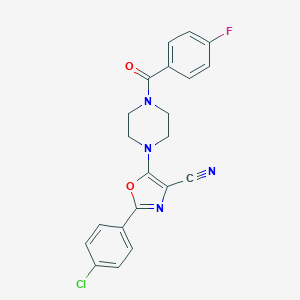 B357575 2-(4-Chlorophenyl)-5-(4-(4-fluorobenzoyl)piperazin-1-yl)oxazole-4-carbonitrile CAS No. 903586-62-9