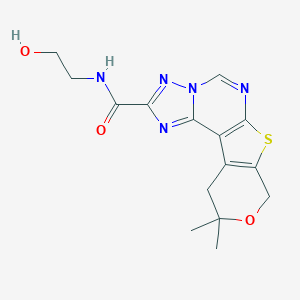 molecular formula C15H17N5O3S B357594 N-(2-hydroxyethyl)-14,14-dimethyl-13-oxa-10-thia-3,5,6,8-tetrazatetracyclo[7.7.0.02,6.011,16]hexadeca-1(9),2,4,7,11(16)-pentaene-4-carboxamide CAS No. 896597-10-7