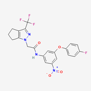 molecular formula C21H16F4N4O4 B3575941 N-[3-(4-fluorophenoxy)-5-nitrophenyl]-2-[3-(trifluoromethyl)-5,6-dihydrocyclopenta[c]pyrazol-1(4H)-yl]acetamide 