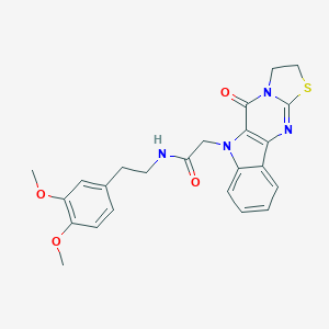 molecular formula C24H24N4O4S B357612 N-[2-(3,4-dimethoxyphenyl)ethyl]-2-(10-oxo-14-thia-8,11,16-triazatetracyclo[7.7.0.02,7.011,15]hexadeca-1(9),2,4,6,15-pentaen-8-yl)acetamide CAS No. 903205-01-6