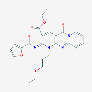 molecular formula C25H26N4O6 B357648 ethyl 7-(3-ethoxypropyl)-6-(furan-2-carbonylimino)-11-methyl-2-oxo-1,7,9-triazatricyclo[8.4.0.03,8]tetradeca-3(8),4,9,11,13-pentaene-5-carboxylate CAS No. 844652-53-5