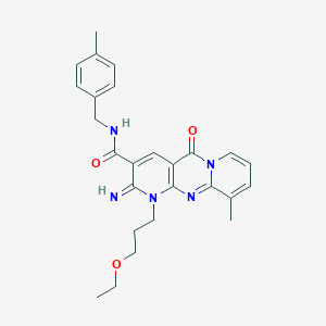 molecular formula C26H29N5O3 B357663 7-(3-ethoxypropyl)-6-imino-11-methyl-N-[(4-methylphenyl)methyl]-2-oxo-1,7,9-triazatricyclo[8.4.0.03,8]tetradeca-3(8),4,9,11,13-pentaene-5-carboxamide CAS No. 844822-97-5